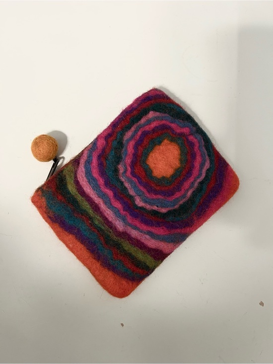None Handbags - Multi-Color Felt Mini Bag - Vibrant Striped Circle Design